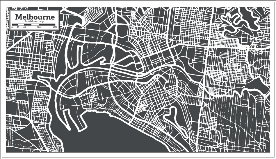 Мельбурн Рука Рисование Карта AI Вектор