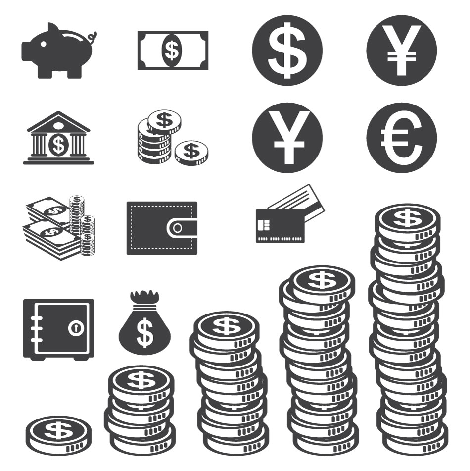 金钱硬币货币符号图标AI矢量