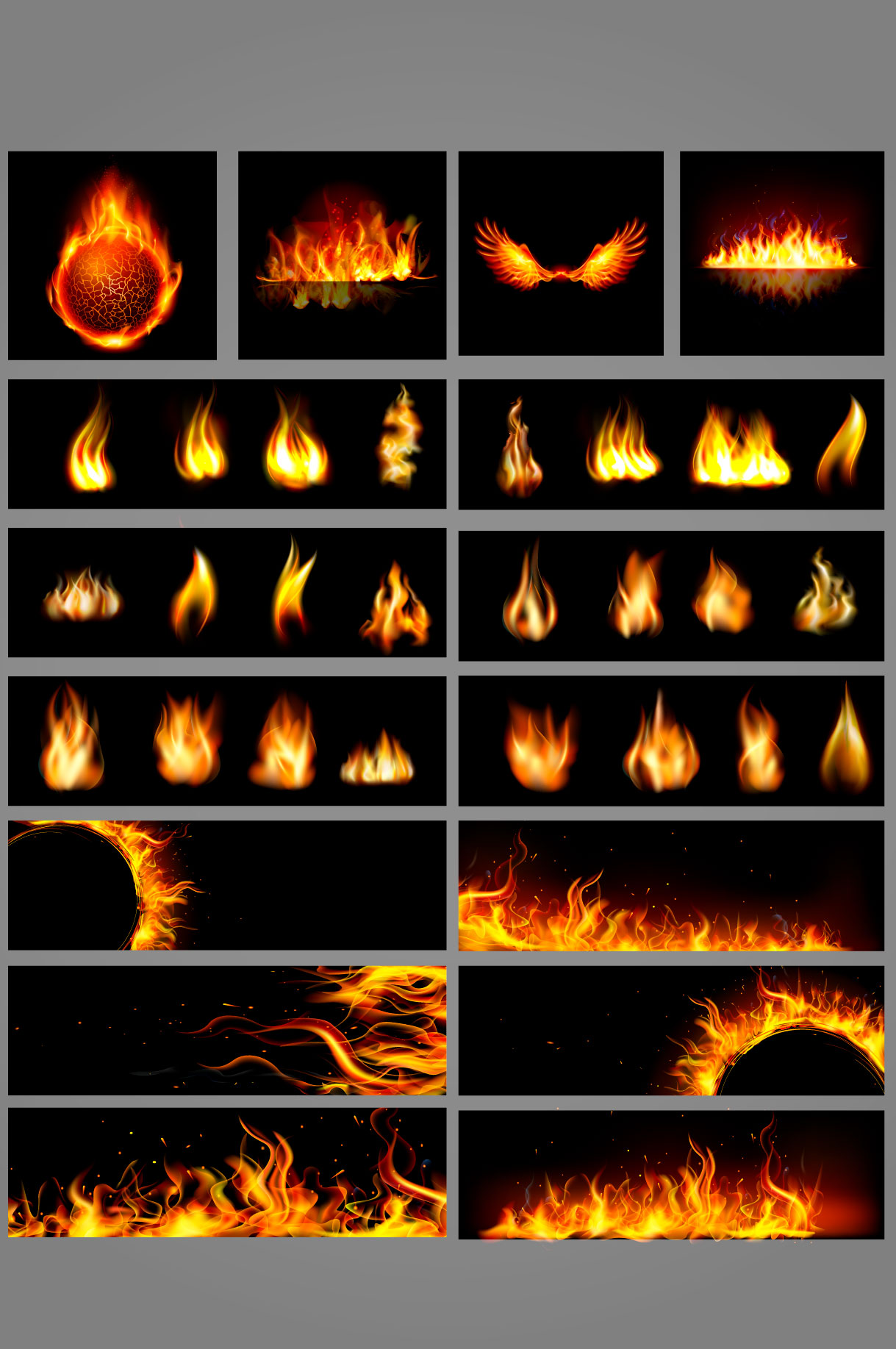 Photorealistic Feuer-Grafikdesign-Sammlung AI Vector