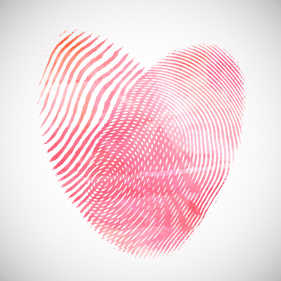 Coeur rouge graphique AI vecteur d'empreintes digitales amour coeur