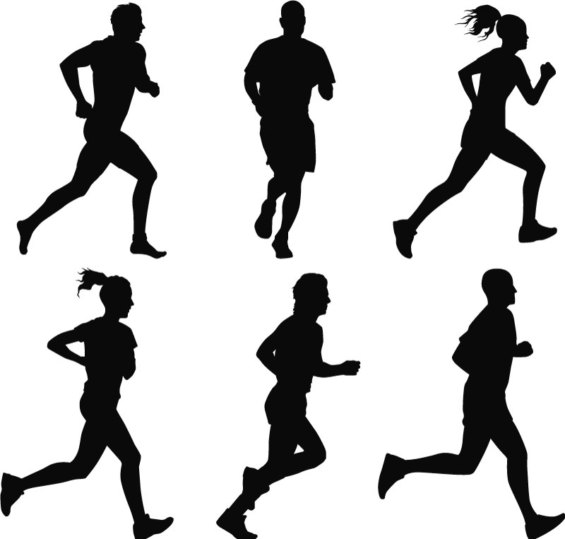 Running Sport Man Woman Silhouettes AI Vector