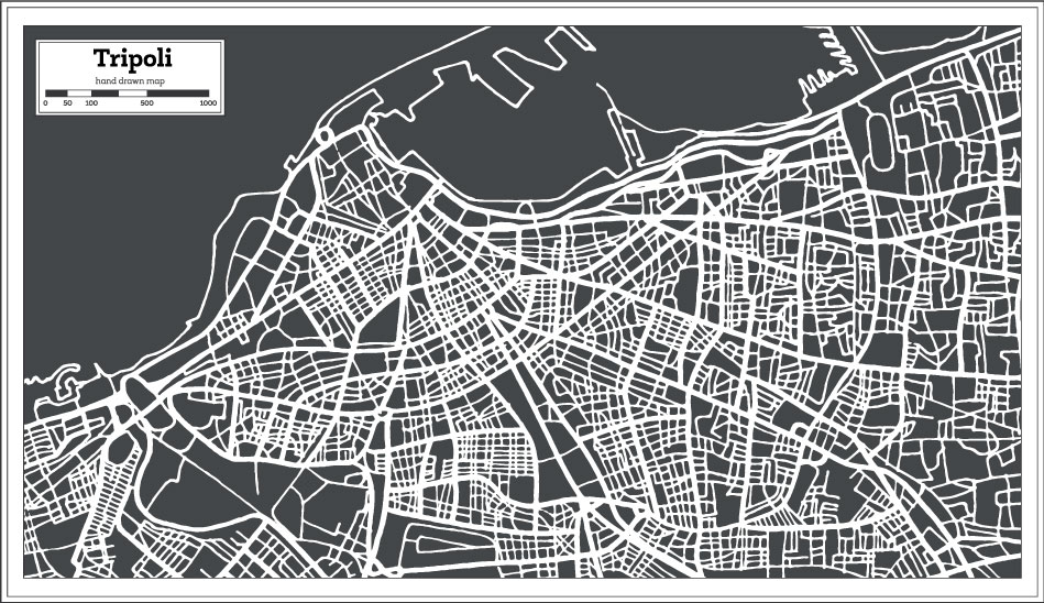 Trípoli dibujo a mano mapa AI Vector