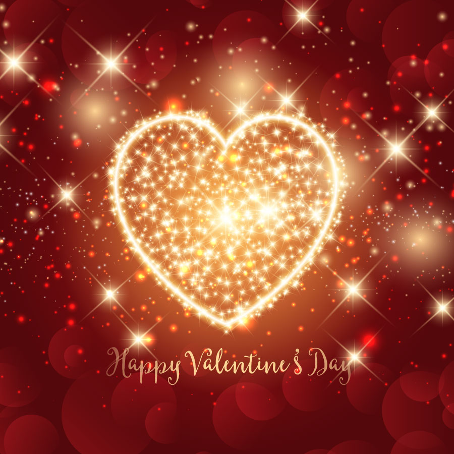 San Valentín corazón luz estrella fondo rojo AI Vector