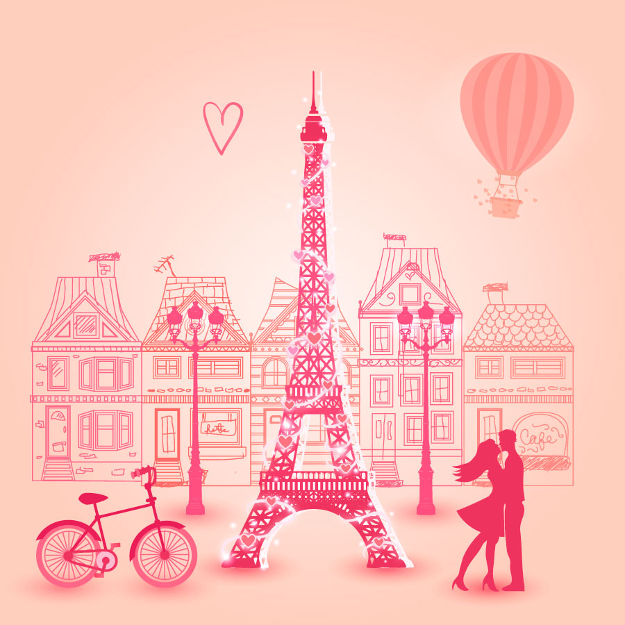 Valentine Romantické Paříž Grafické AI Vector