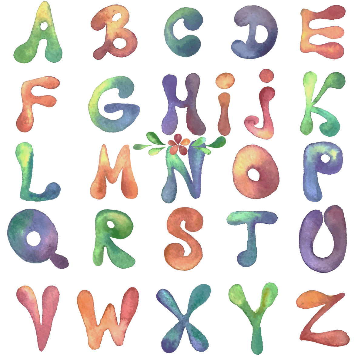 Watercolour Alphabets AI Vector