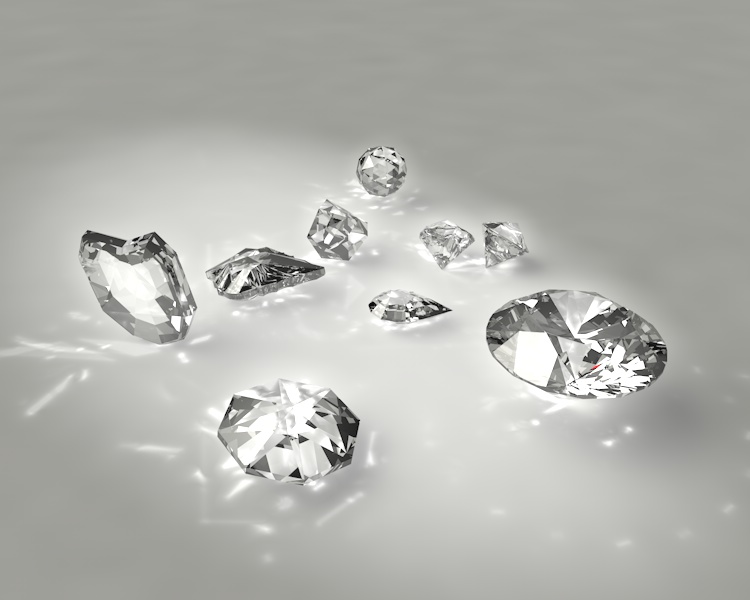round brilliant pear trillion ball heart small diamonds jewelry 3d Model set caustics dispersion