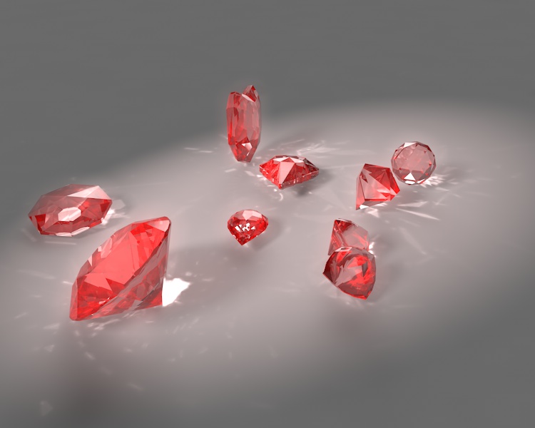 ラウンドブリリアントな梨の兆しのボールの心臓小さなルビーの宝石の宝石の3Dモデルセットcaustics分散