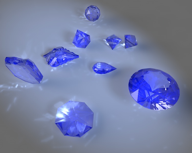 round brilliant pear trillion ball heart small sapphire jewelry gems 3d Model set caustics dispersion