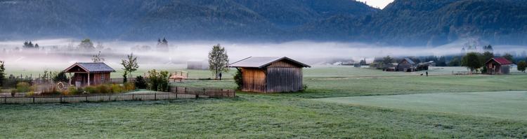 Mountain Cabin mist meadow village