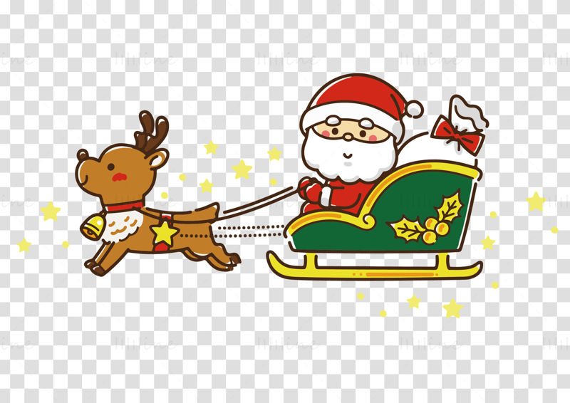 Cartoon Elk Pulling Santa Claus Starlight Vector Illustration