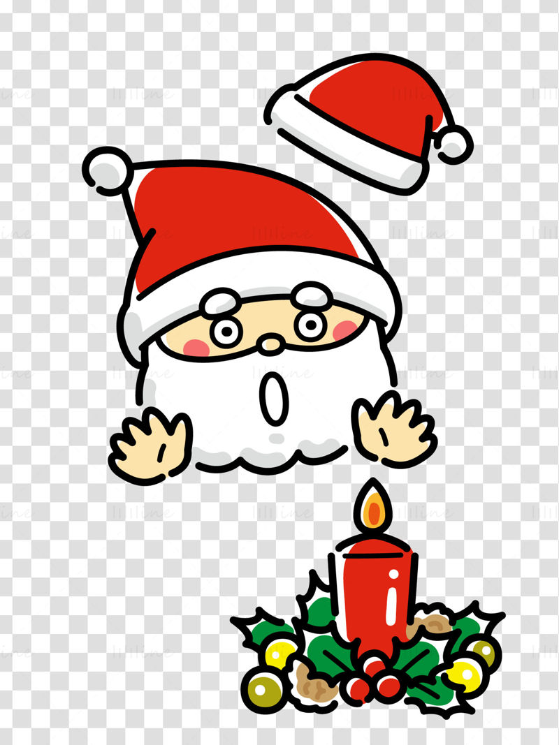 Cute cartoon hand-drawn style Santa Claus with various actions vector illustration