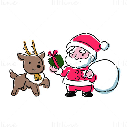 Elk and Santa Claus Vector Illustration in Hand Drawn Style