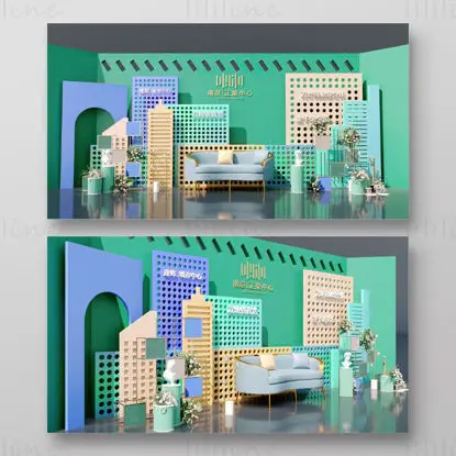 Modello di scena artistica 3D per tema di città immobiliare commerciale, progettazione di scene di marketing a colori, arte commerciale C4D, arte spaziale del doppio hub della metropolitana