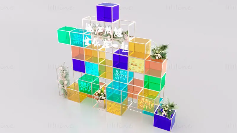Инсталляция 3D-текста в стиле лазера, многослойный неоновый геометрический дисплей C4D, 3D-модель арт-дисплея городского пространства