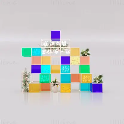 Инсталляция 3D-текста в стиле лазера, многослойный неоновый геометрический дисплей C4D, 3D-модель арт-дисплея городского пространства