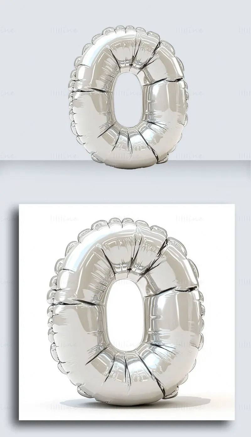 Silver balloon Arabic numeral 0 transparent