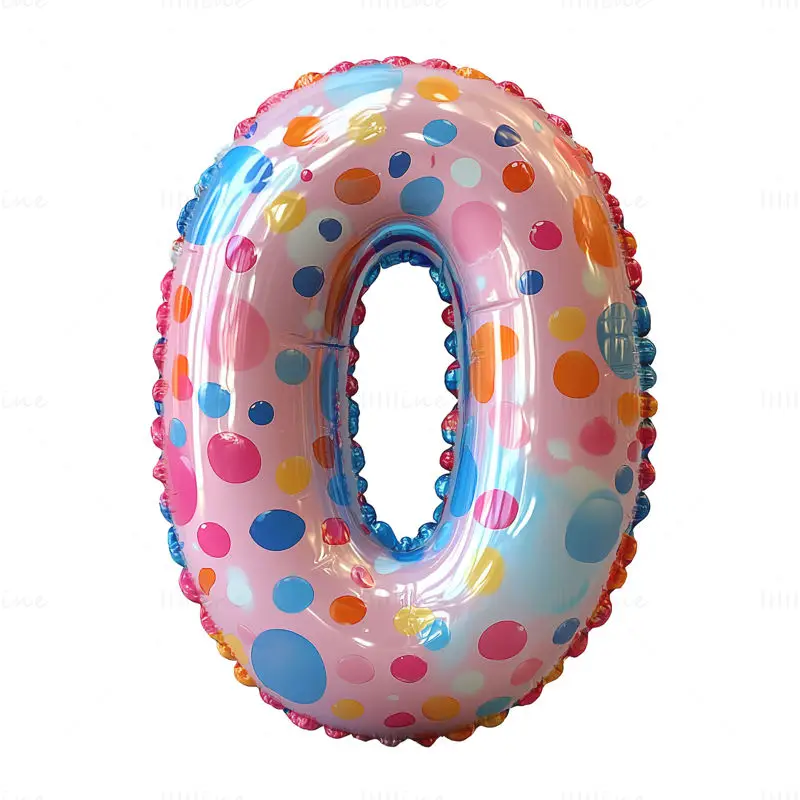 Cartoon colorful balloon Arabic number 0 transparent