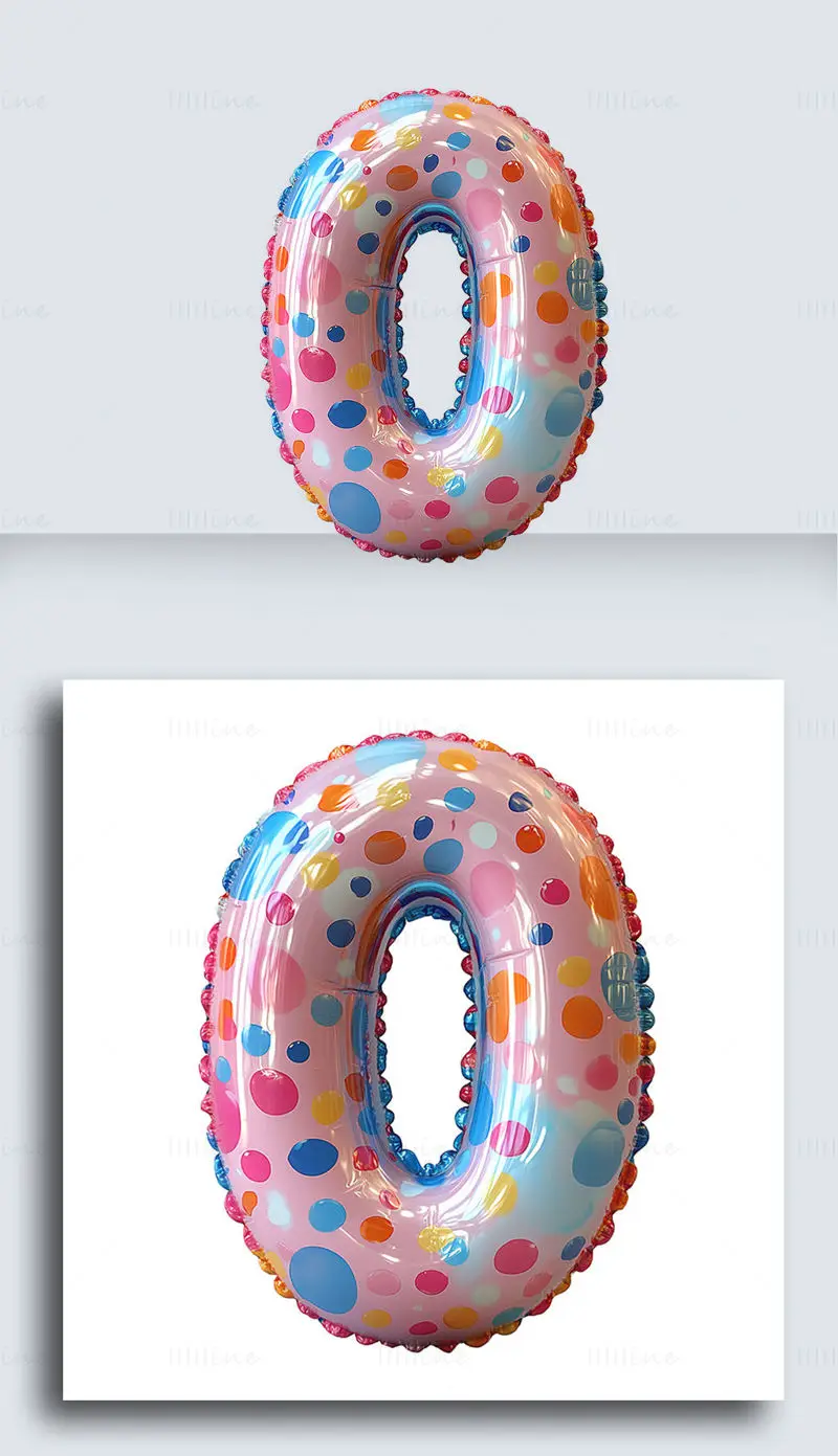 Cartoon colorful balloon Arabic number 0 transparent