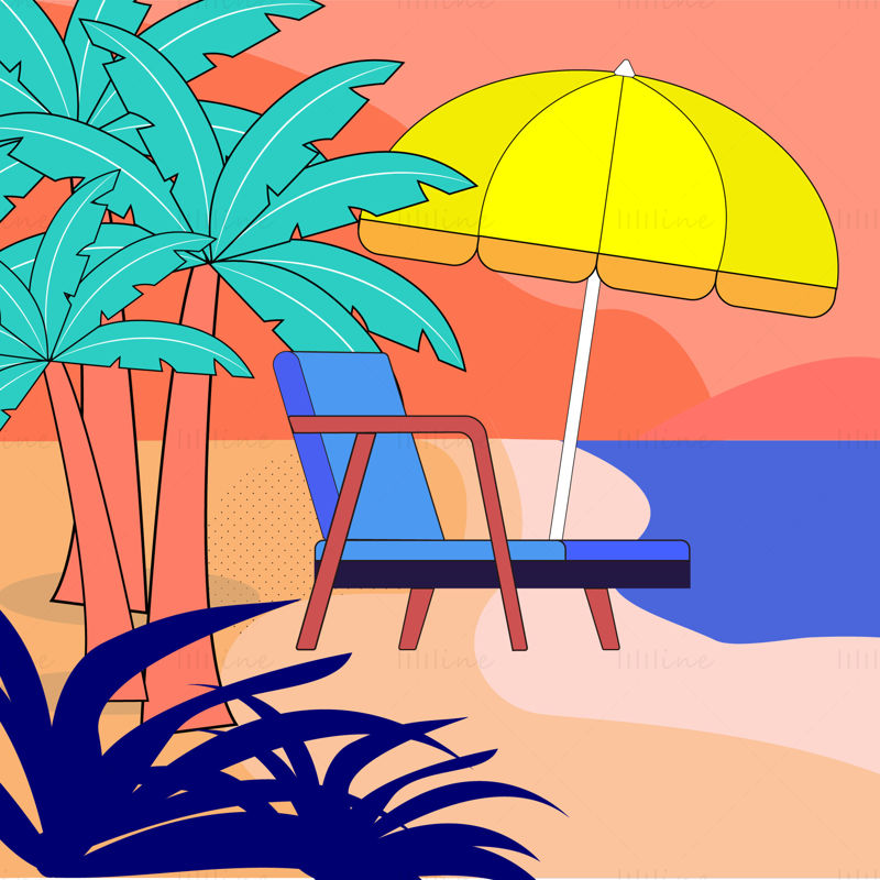 Векторная иллюстрация пляжной сцены