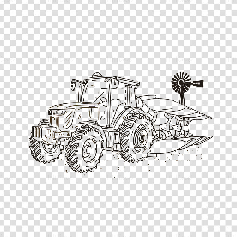 Tractor farm life hand drawn pattern with harvester