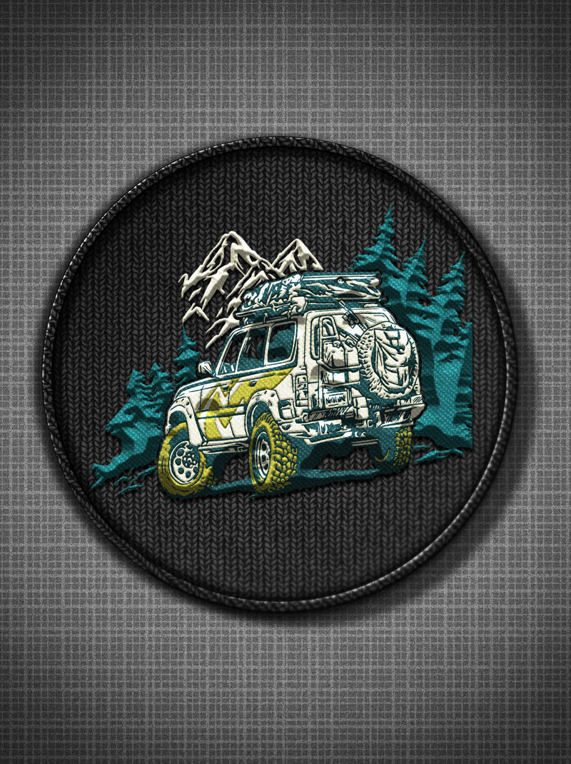 Jeep SUV con equipo para acampar al aire libre ilustración vectorial