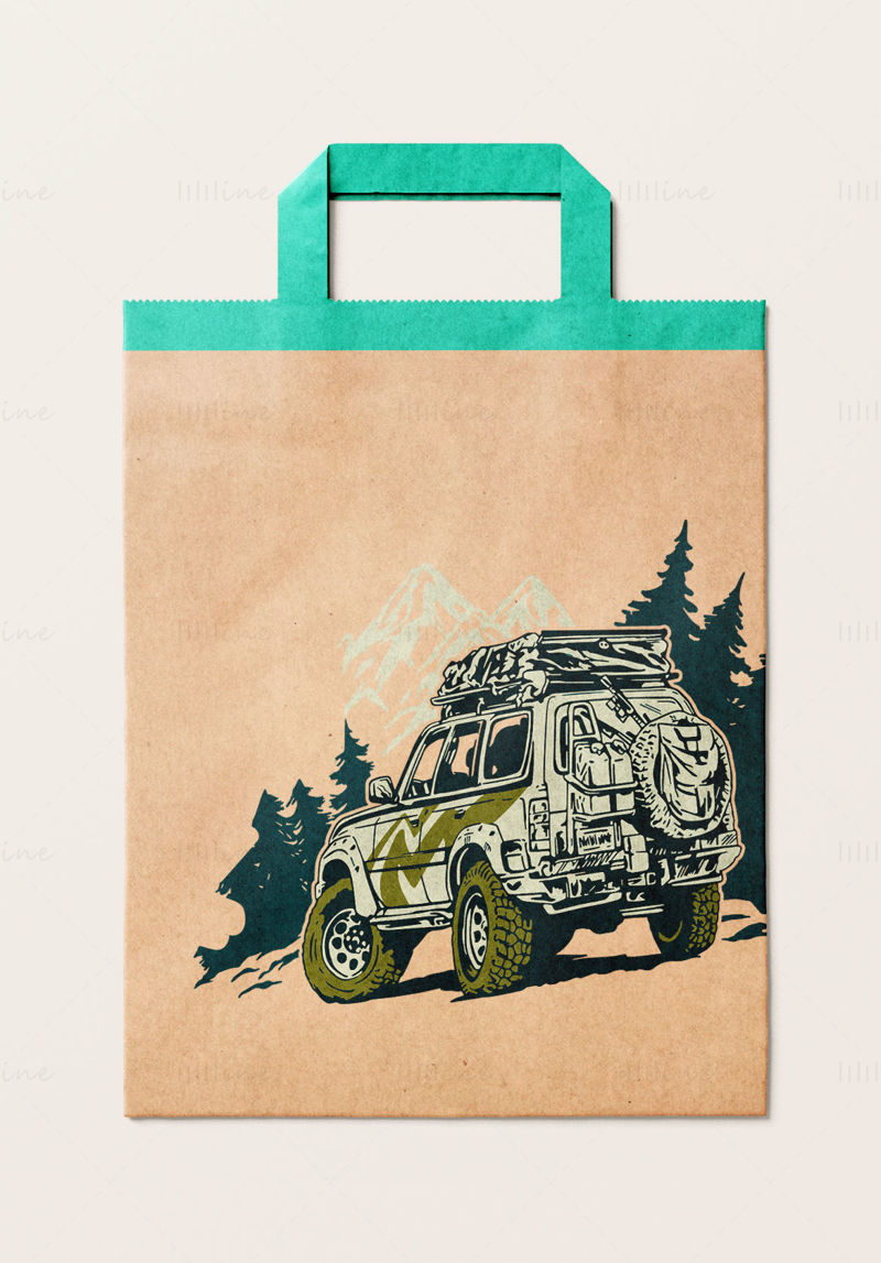 Jeep SUV with equipment going camping outdoors vector illustration