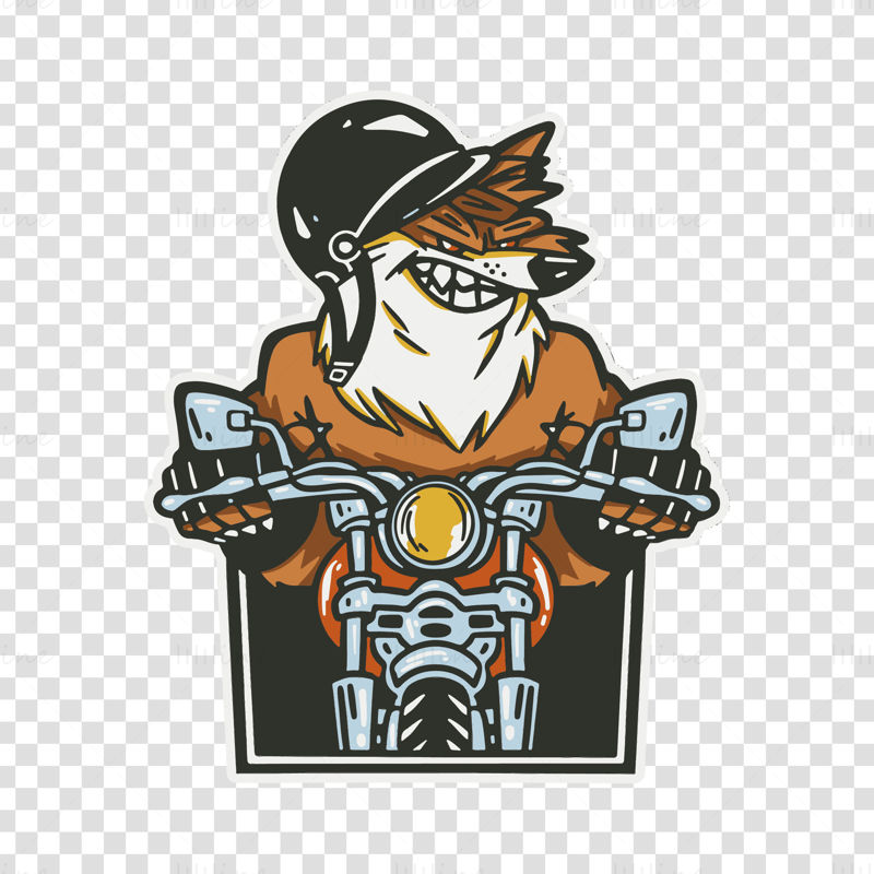 Hand drawn pattern of a fox wearing a helmet and driving a Harley motorcycle