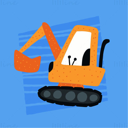 Cartoon version of crawler excavator vector illustration for children