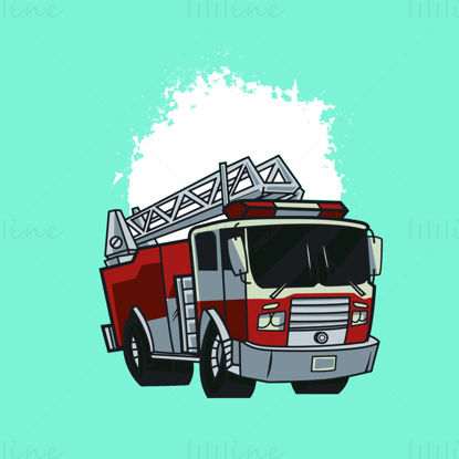 Children's cartoon version of ladder fire truck hand-painted pattern