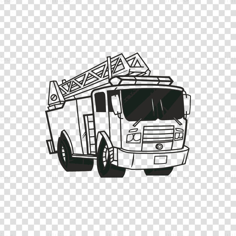 Children's cartoon version of ladder fire truck hand-painted pattern