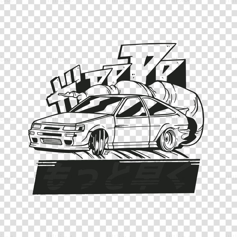 Vector Illustration of Hatchback Sports Car Racing Drifting at High Speed