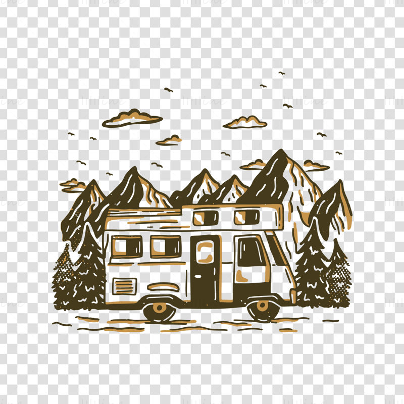 RV driving in the mountains hand-painted pattern