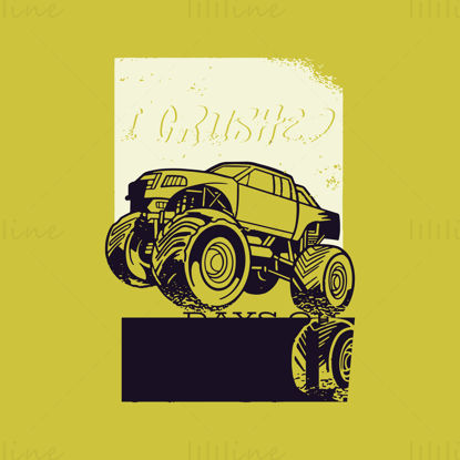 illustration of a yellow bigfoot monster off-road vehicle