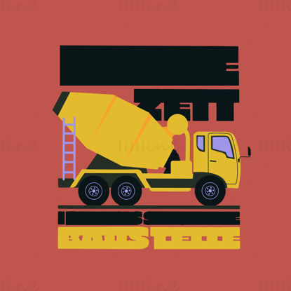 Yellow cartoon cement concrete mixer truck