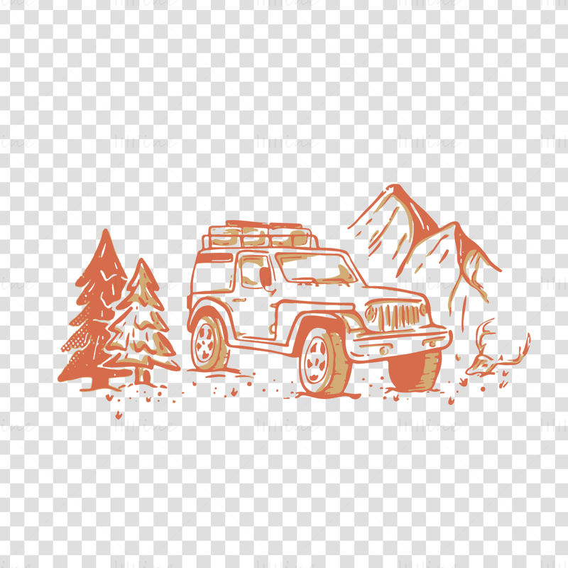 jeep off-road vehicle going to forest camping illustration