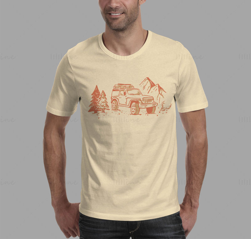jeep off-road vehicle going to forest camping illustration