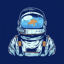 Astronaut with goldfish reflected in the mirror surface hand drawn pattern vector illustration
