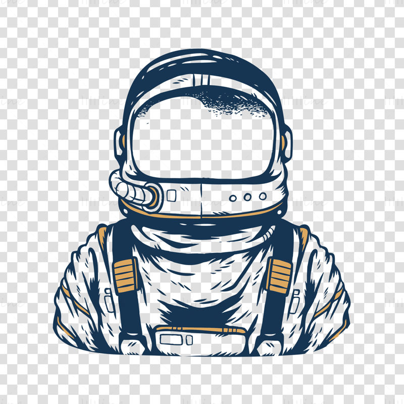 Astronaut with goldfish reflected in the mirror surface hand drawn pattern vector illustration
