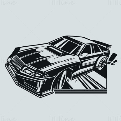 Vector illustration of chiseled american muscle sports car driving at high speed and drifting