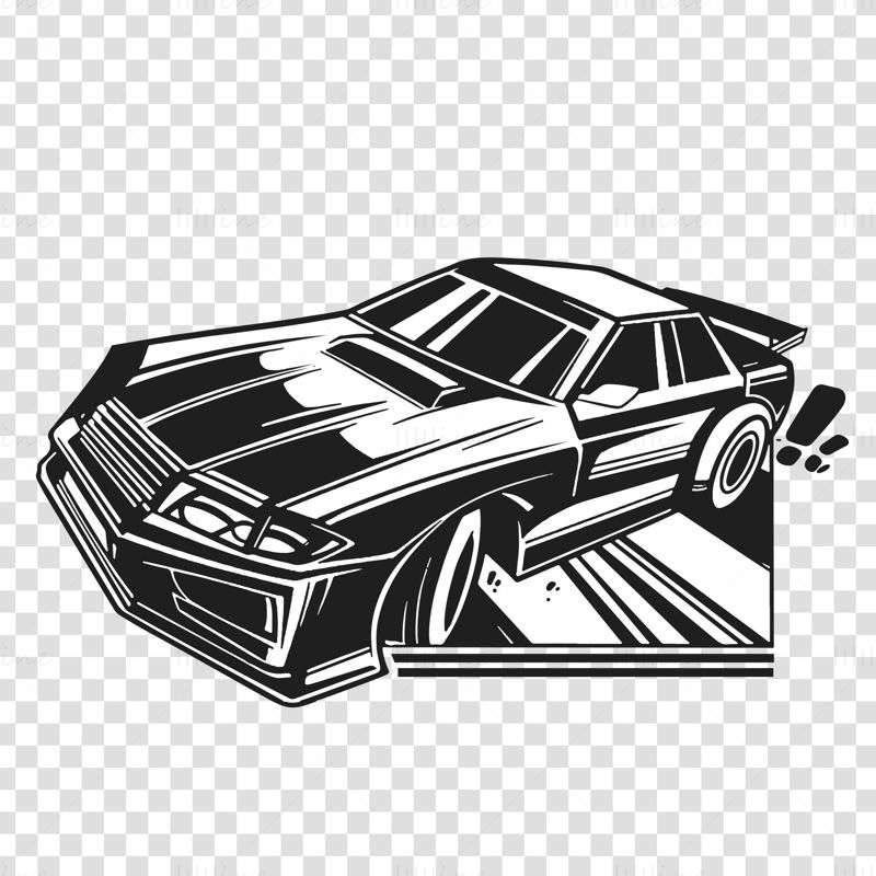 Ilustración de vector de coche deportivo de músculo americano cincelado conduciendo a alta velocidad y a la deriva