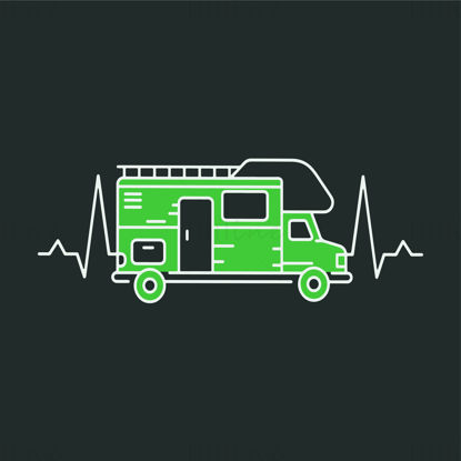 Green camper caravan hand drawn pattern vector illustration