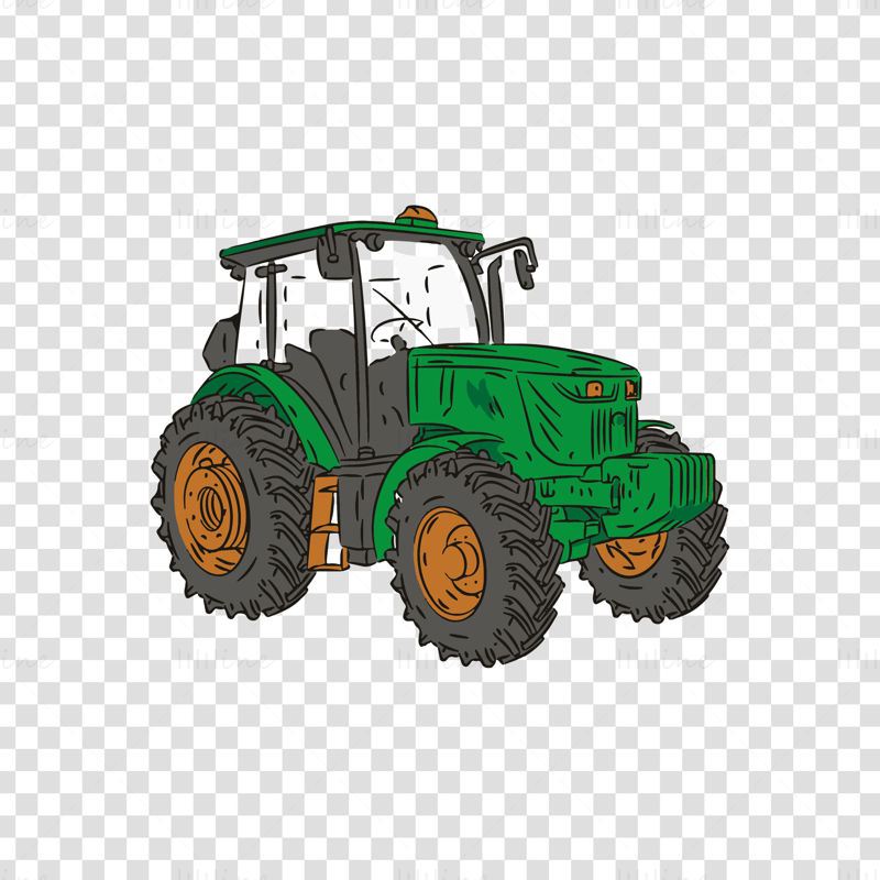 Ilustración de vector de patrón dibujado a mano de tractor de alta velocidad verde