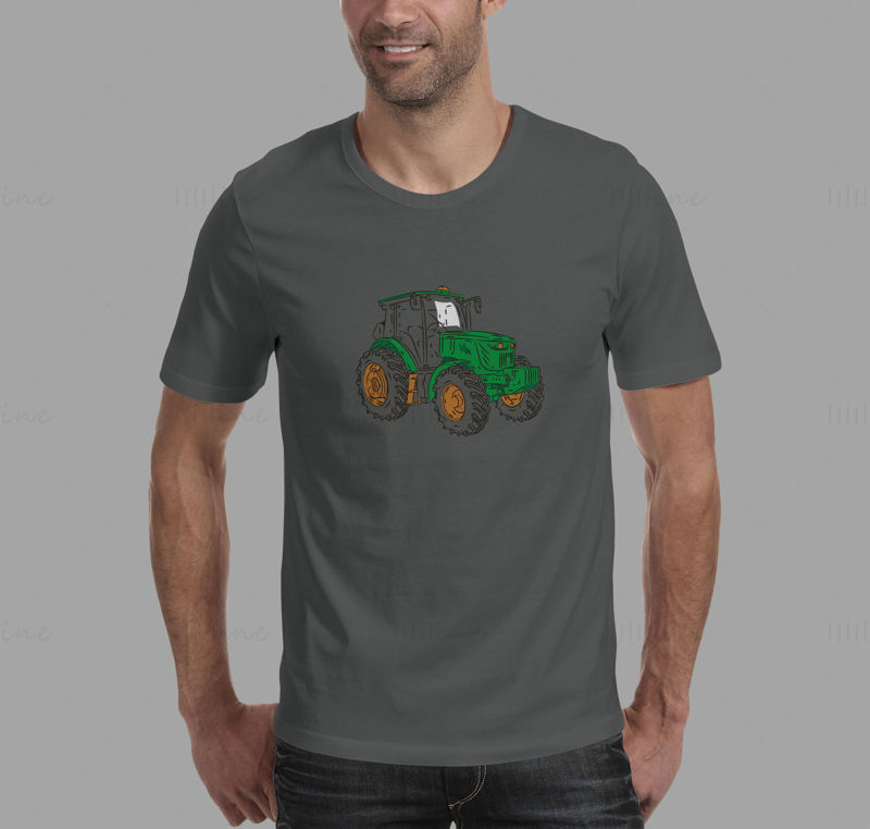 Ilustrație vectorială cu model desenat manual de tractor de mare viteză verde