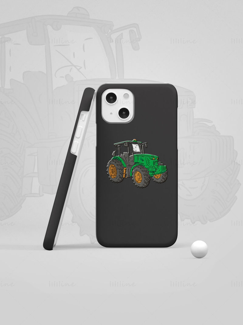 Ilustración de vector de patrón dibujado a mano de tractor de alta velocidad verde