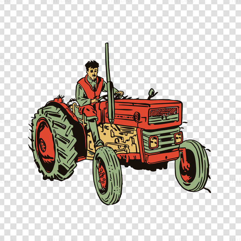 Omul care conduce un tractor roșu ilustrație vectorială