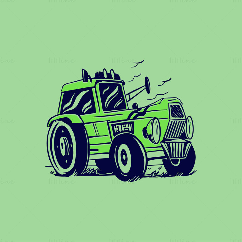 Ilustración de vector de patrón dibujado a mano de tractor verde claro