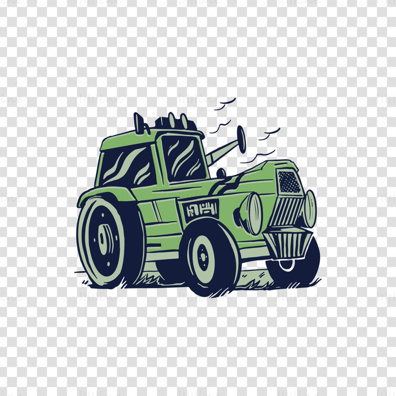 Ilustrație vectorială cu model desenat manual de tractor verde deschis