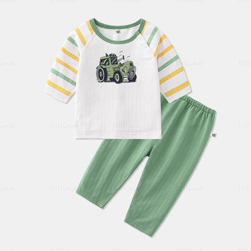 Light green tractor hand drawn pattern vector illustration