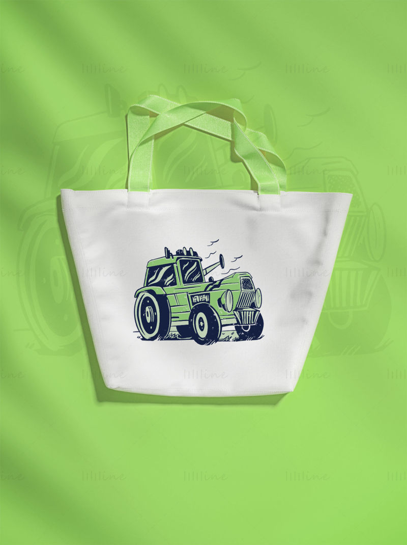 Light green tractor hand drawn pattern vector illustration