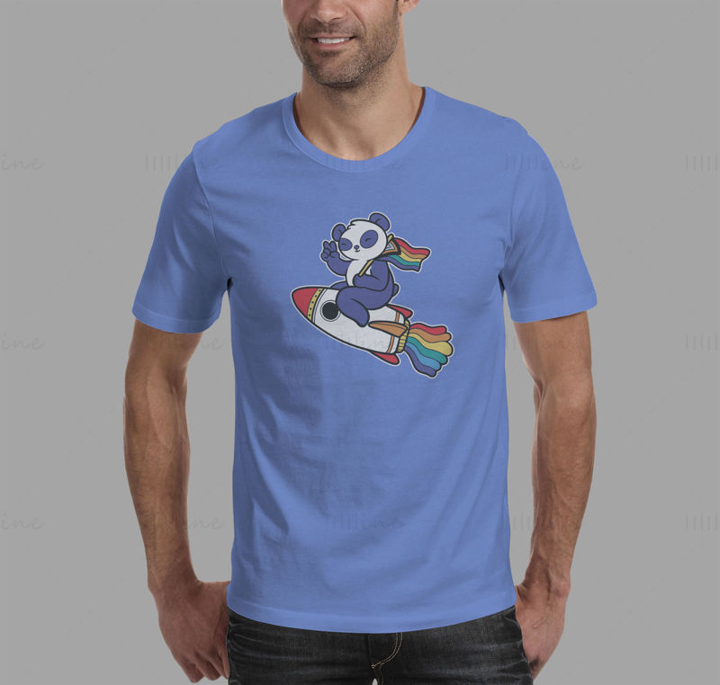 panda holding a rainbow flag sitting on a rocket illustration